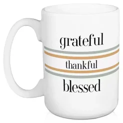 Grateful, Thankful, Blessed Striped Mugs, Set of 2