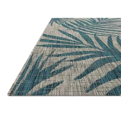 Gray and Aqua Palm Leaves Outdoor Area Rug, 5x7