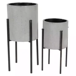 Gray and Black Solid Iron Plant Stands, Set of 2