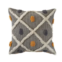 Gray and Orange Tufted Accent Pillow