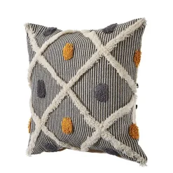 Gray and Orange Tufted Accent Pillow