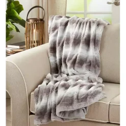 Gray and White Animal Print Faux Fur Throw