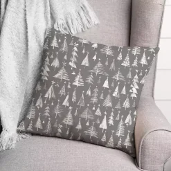 Gray and White Christmas Trees Pillow