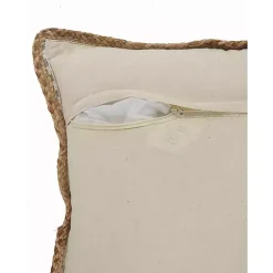 Gray and White Stripped Jute Border Accent Pillow