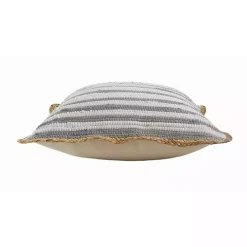 Gray and White Stripped Jute Border Accent Pillow