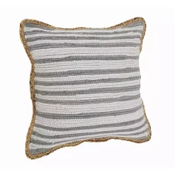 Gray and White Stripped Jute Border Accent Pillow