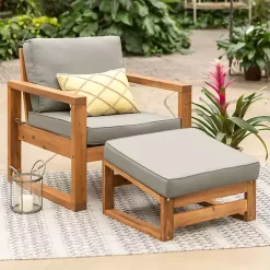 Gray and Wood 2-pc. Outdoor Chair and Ottoman Set