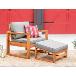 Gray and Wood 2-pc. Outdoor Chair and Ottoman Set