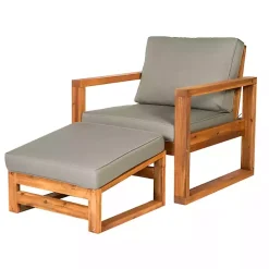 Gray and Wood 2-pc. Outdoor Chair and Ottoman Set