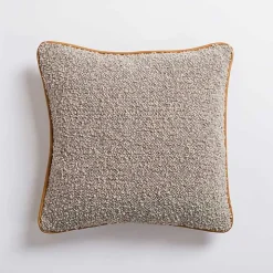Gray Boucle and Leather Pillow
