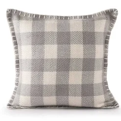 Gray Buffalo Check Stitched Outdoor Throw Pillow