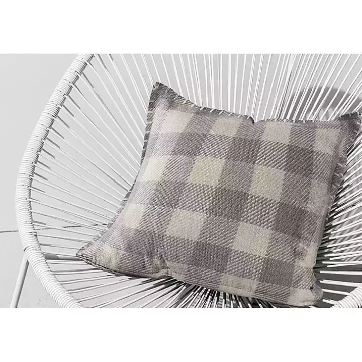 Gray Buffalo Check Stitched Outdoor Throw Pillow