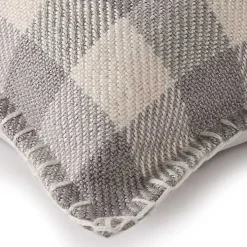 Gray Buffalo Check Stitched Outdoor Throw Pillow