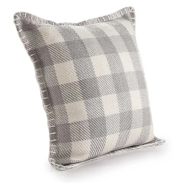 Gray Buffalo Check Stitched Outdoor Throw Pillow