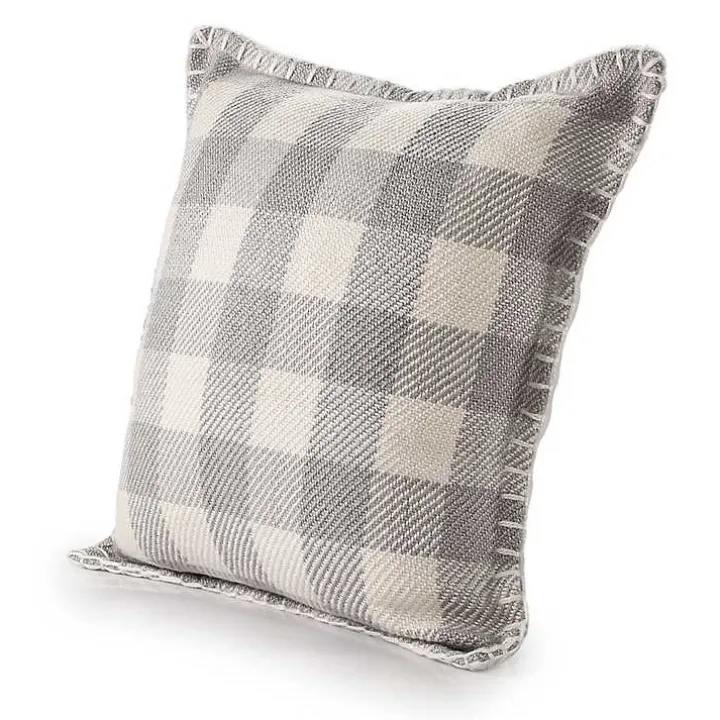 Gray Buffalo Check Stitched Outdoor Throw Pillow