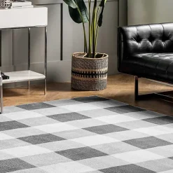 Gray Buffalo Plaid Washable Area Rug, 5x8