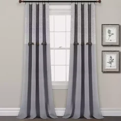 Gray Button and Stripe Curtain Panel Set, 95 in.