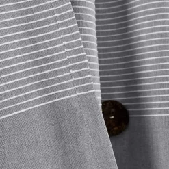 Gray Button and Stripe Curtain Panel Set, 95 in.