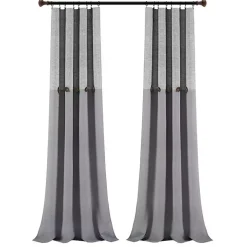 Gray Button and Stripe Curtain Panel Set, 95 in.