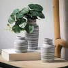 Gray Ceramic Striped Bottle Shaped Vases, Set of 3