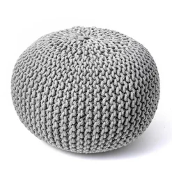 Gray Chain Knitted Round Pouf