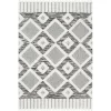 Gray Checkered Tiles Area Rug with Tassels, 5x7