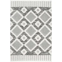 Gray Checkered Tiles Area Rug with Tassels, 5x7