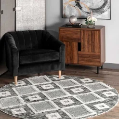 Gray Checkered Tiles Area Rug with Tassels, 5x7