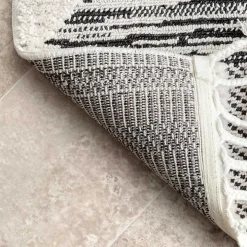 Gray Checkered Tiles Area Rug with Tassels, 5x7