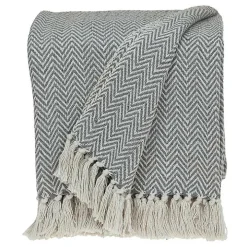 Gray Chevron Cotton Handloomed Tassel Throw