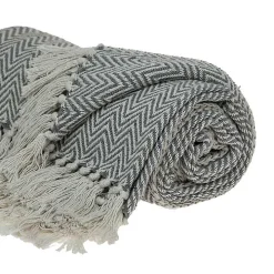 Gray Chevron Cotton Handloomed Tassel Throw