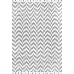 Gray Chevron Cotton Tassel Area Rug, 8x10