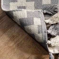 Gray Chevron Cotton Tassel Area Rug, 8x10