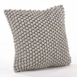Gray Crochet Pom Pom Cotton Pillow