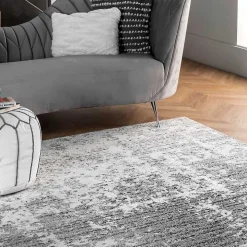 Gray Distressed Power Loomed Area Rug, 10x14