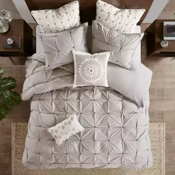 Gray Embroidered Modern Medallion Accent Pillow