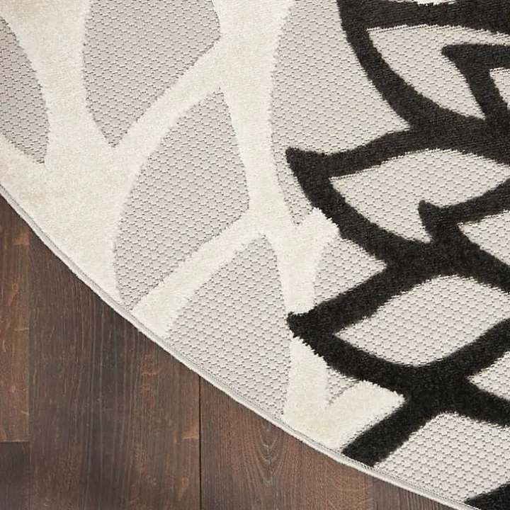 Gray Floral Burst Round Outdoor Area Rug