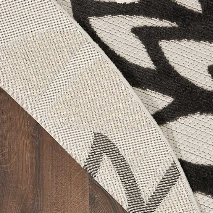 Gray Floral Burst Round Outdoor Area Rug