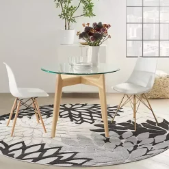Gray Floral Burst Round Outdoor Area Rug