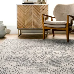 Gray Geometric Medallion Washable Area Rug, 5x8