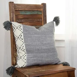 Gray Kantha Stitch Recycled Throw Pillow