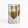 Gray LED Soft Flame Glass Pillar Candle, 3x6 in.