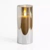 Gray LED Soft Flame Glass Pillar Candle, 3x7 in.