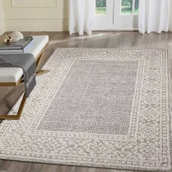 Gray Leopard Border Outdoor Area Rug, 5x7