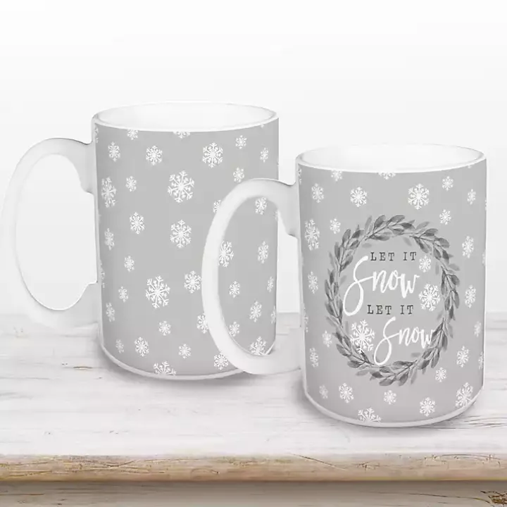 Gray Let it Snow Christmas Mugs, Set of 2
