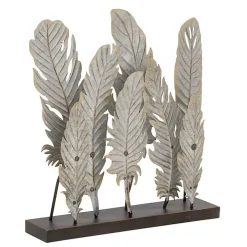 Gray Metal Distressed Feathers Sculpture with Base