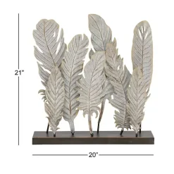 Gray Metal Distressed Feathers Sculpture with Base