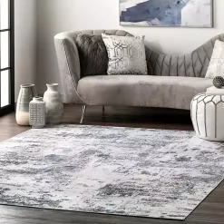 Gray Modern Abstract Washable Area Rug, 5x8