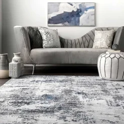 Gray Modern Abstract Washable Area Rug, 3x5