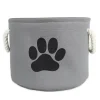 Gray Paw Print Round Basket with Handles